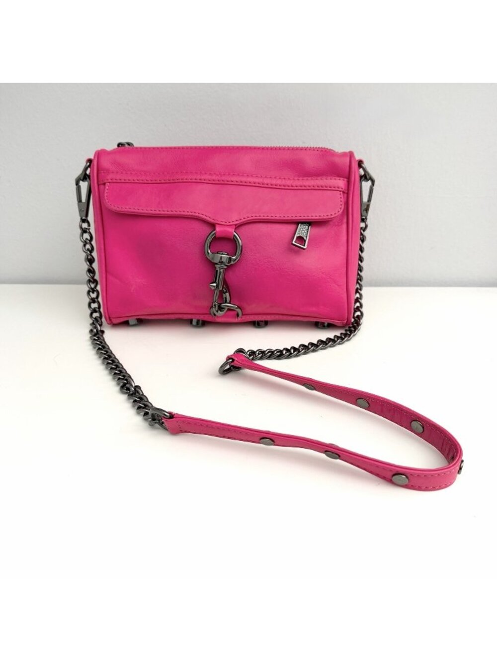 Rebecca Minkoff Mini Mac Hot Pink Leather Purse Crossbody Chain